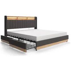 VitaliSpa, Bett, Bettgestell Nura, Anthrazit/Eiche, 187.5 x 113.2 cm mit Matratze (180 x 200 cm)