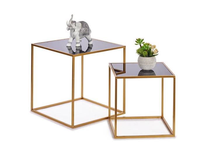 Giftdecor Couchtische für das Wohnzimmer Luvo quadratisch Gold, Goldfarben, Glas, Quadratisch, 50x42x50 cm, Wohnzimmer, Wohnzimmertische, Couchtische