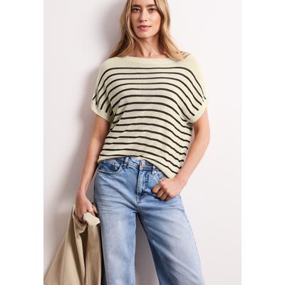 Pullunder STREET ONE, Damen, Gr. 38, beige (soft beige), Strick, Obermaterial: 100% Viskose, gestreift, lässig geschnitten hüftbedeckend, U-Boot-Ausschnitt, Flachstrickbündchen, Pullover Pullunder, mit Boatneck und Streifen