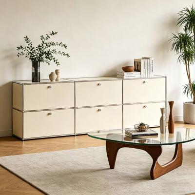 echamp Modern Stainless Steel Frame TV Stand Credenza, Multi-Size Pull-Down Door Storage Cabinet for Living Room,Dining Room & Office