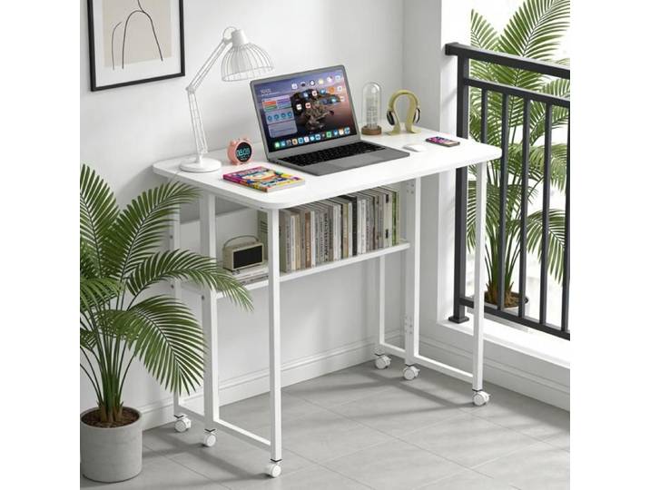 MIPAN. BUREAU D'ORDINATEUR PORTABLE ET PLIABLE - BUREAU SIMPLE POUR CHAMBRE - 80 X 58 X 75 CM - BLANC