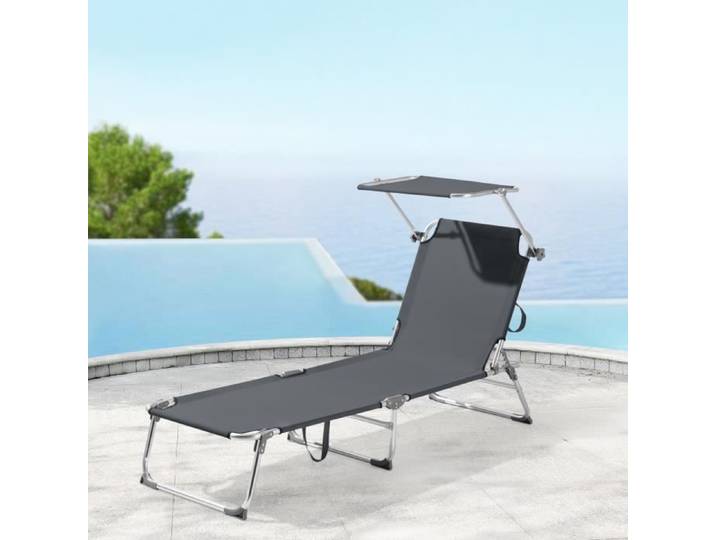 Transat avec Pare-Soleil Legorreta Aluminium Polyester Argenté Mat Gris Foncé