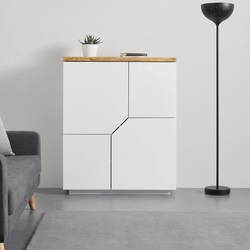 Kommode Carlos Weiß/Eichenfarbe Echtholz/MDF