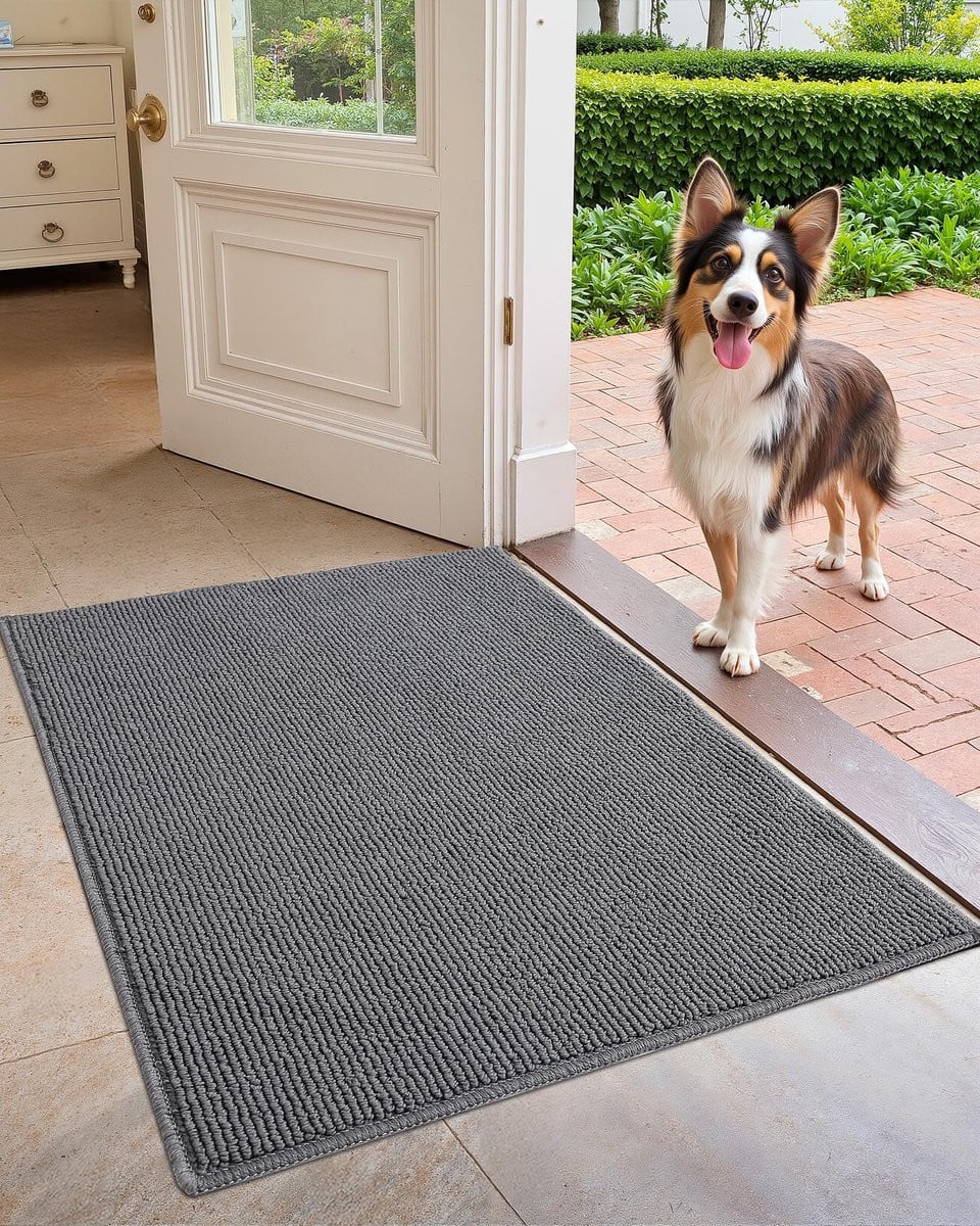 Unyqoos® Wasbare en sneldrogende grijze deurmat met antislip voor binnengebruik