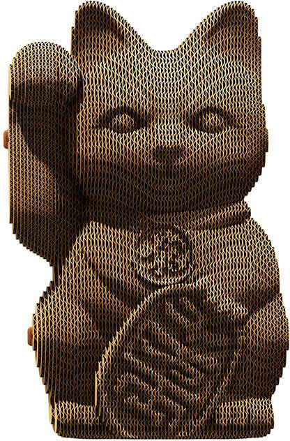 Cartonic Puzzle 3d lucky cat en carton naturel Marron 12x19x10cm