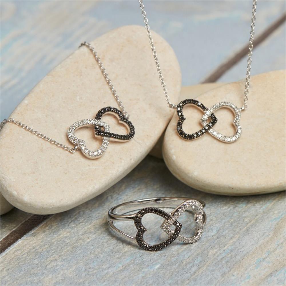 Unique Diamantcollier rhodiniert Herzen 0,08 ct gesamt silber