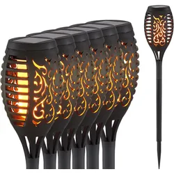 Solarlampen für Außen Gartendeko Fackeln Gartenfackel, LED Feuereffekt IP44 Erdspieß, Höhe 59,5 cm, 6er Set