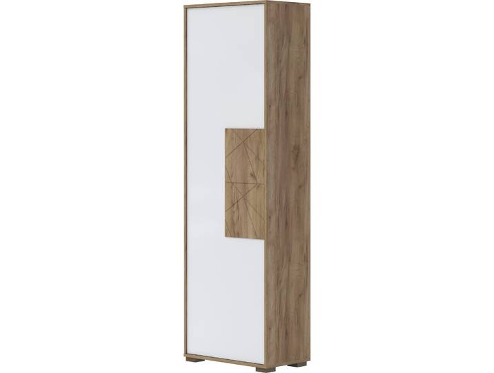 Garderobenschrank GOODPRODUCT Stela , weiss (weiß hochglanz, nussbaumfarben), B:62,4cm H:197cm T:35,7cm, Schränke, Garderobenschrank, mit Push-to-open-Funktion