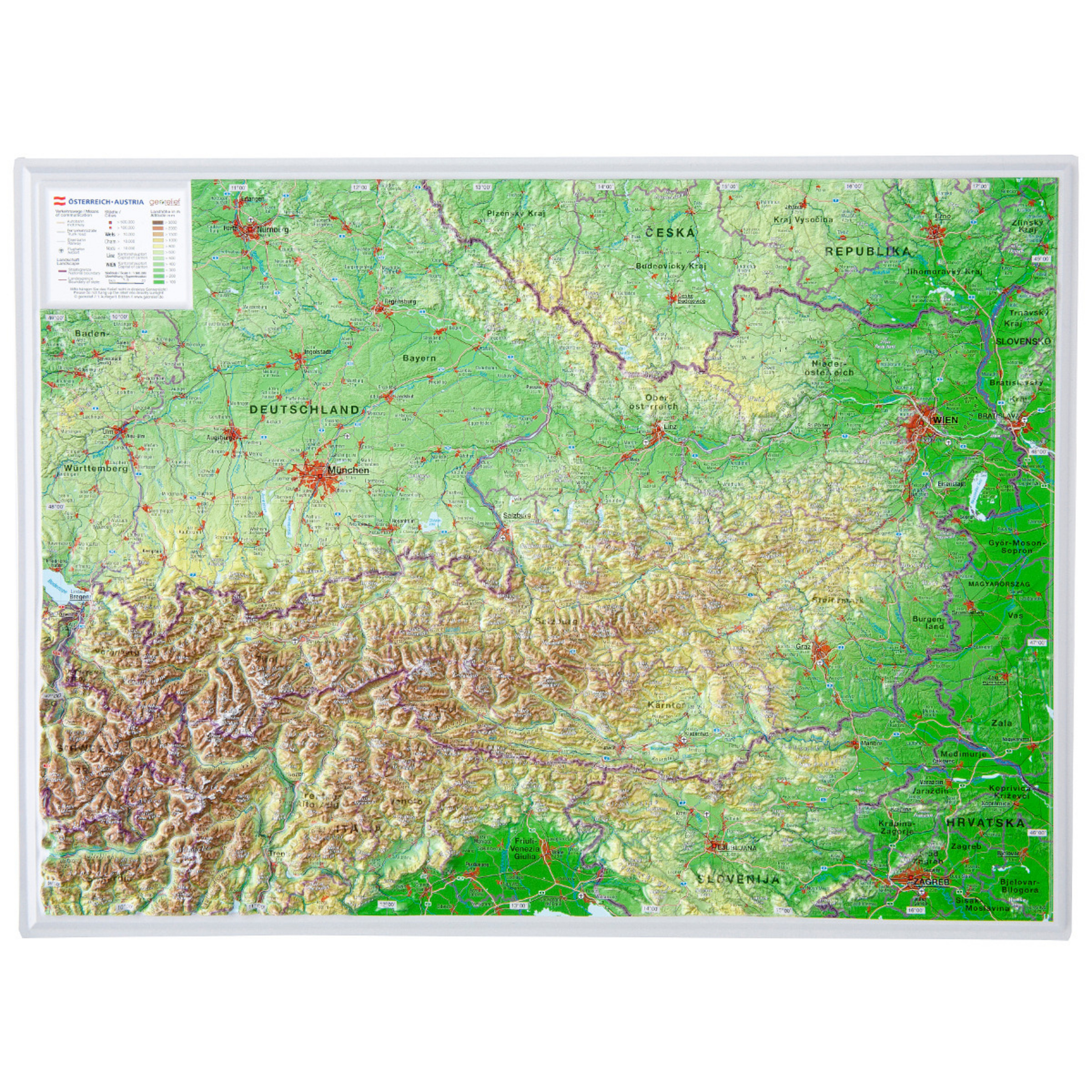 Georelief 3D Reliefkarte Österreich Topografische Karten ohne Rahmen Größe groß