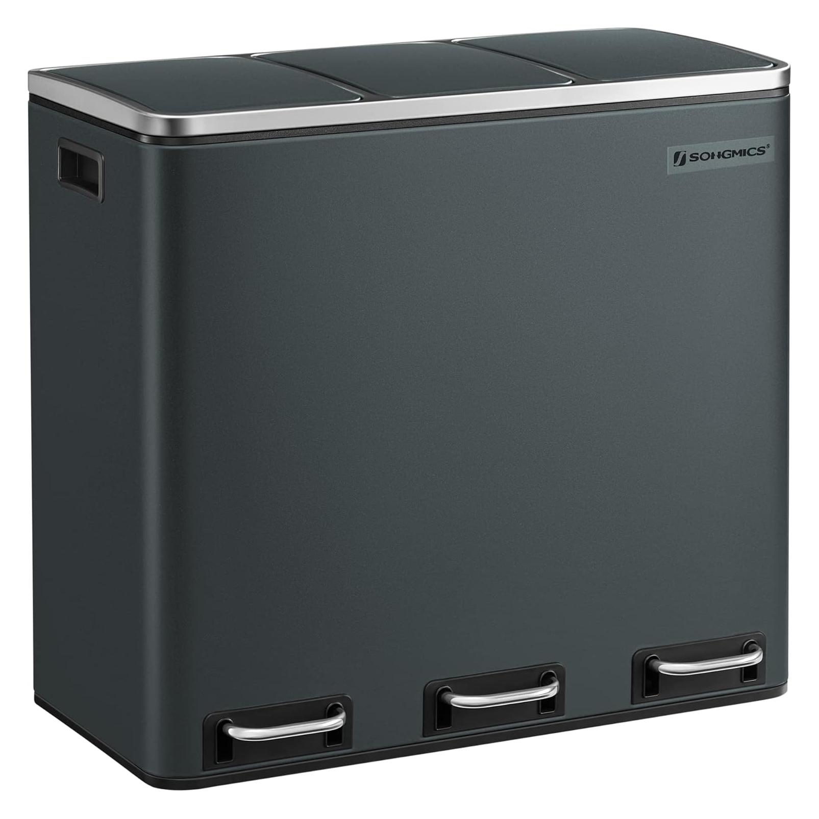 Songmics Mülleimer Küche Mülltrennsystem 3 Fächer Grüngrau (18 l) (LTB54GS)