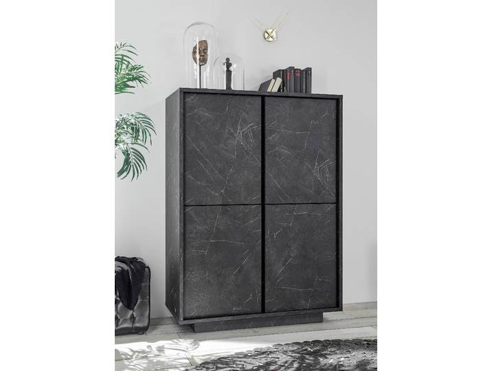 Highboard HOME AFFAIRE Carrara , grau (anthrazit mamor, optik), B:92cm H:145cm T:43cm, Sideboards, Highboard, grifflos