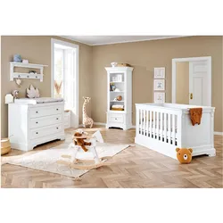 Pinolino, Komplett-Babyzimmer, Kinderzimmer-Set 'Emilia' breit inkl. Wandregal, 3-tlg. (Babybett, Wickelkommode)