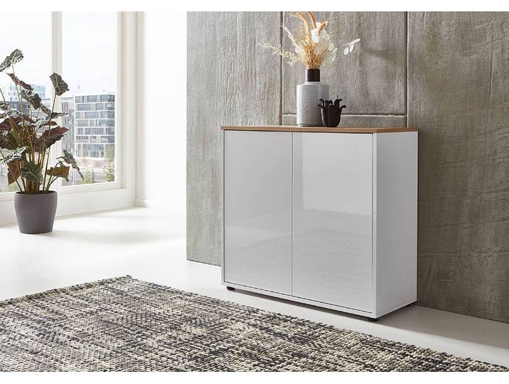 Buffet Milan à 2 portes 79 x 73 x 33cm Blanc/Blanc brillant/Imitation chêne Artisan
