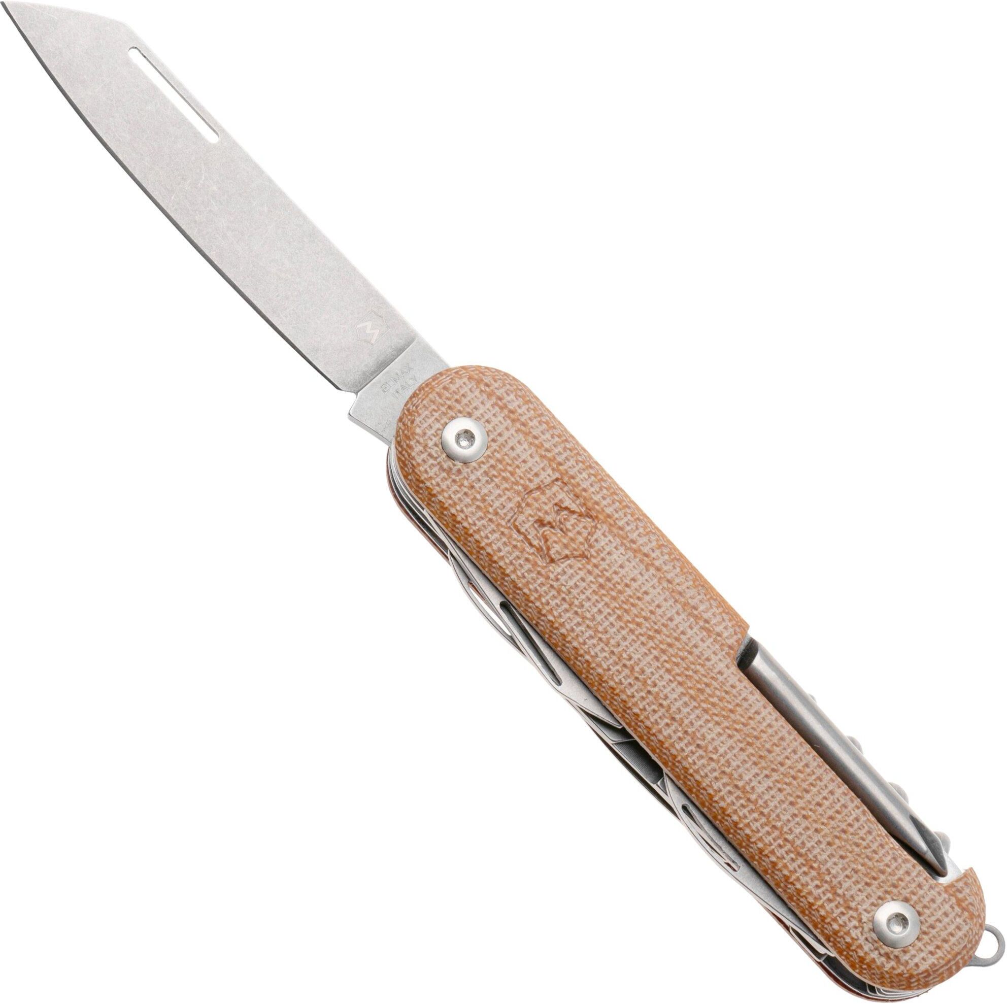 Mercury Duca 7 9DUCA7NC-C Stonewashed Elmax, Natural Canvas Micarta, coltello da tasca
