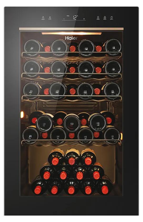 Haier Wine Bank 50 Serie 3 HWS49GAE, Weinkühler mit Kompressor, Freistehend, 49 Flasche(n), F, Schwarz, Schwarz
