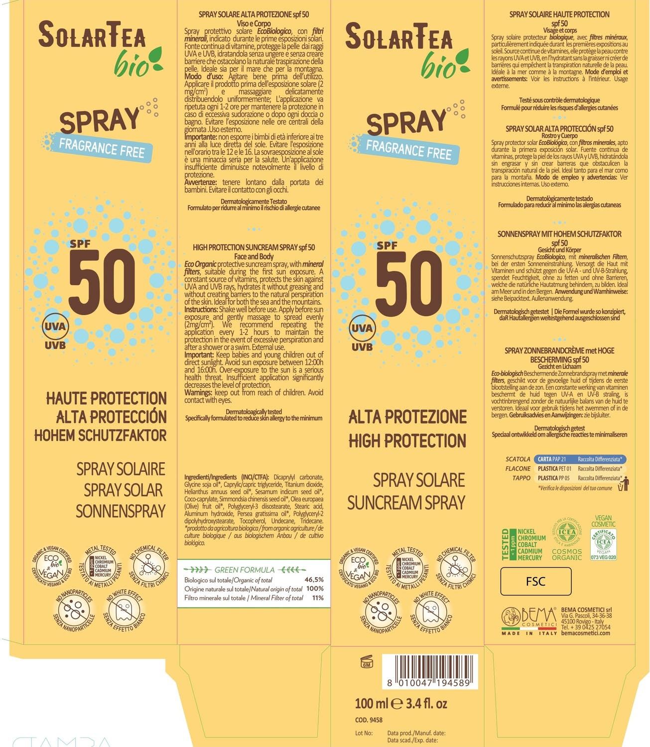 Bema cosmetici Spray Solar Protección Alta Spf50 100 ml