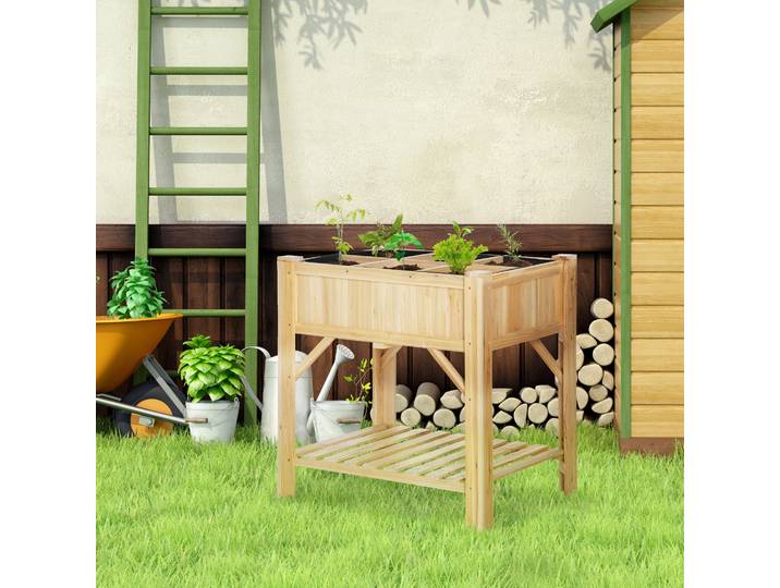 Outsunny Jardinière Bois 6 Compart. 78x58x81cm Étagère Drainage