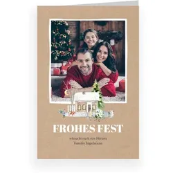 Weihnachtskarte: Weihnachtliches Haus mit Foto in Kraft Look