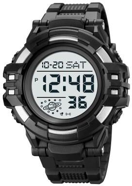 Everyday Crate SKMEI 2003 Digital Sports Watch 50M Waterproof Mens Watch With Dual Time Countdown And EL Backlight silver White Machine