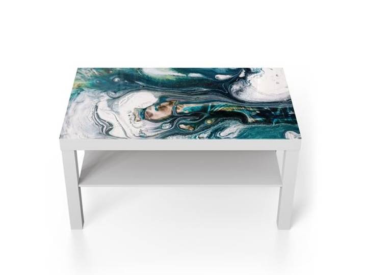 DEQORI Glastisch weiß groß 90x50 cm Motiv Flüssige Marmorkunst ausgefallener Beistelltisch aus Glas Hochglanz Couchtisch fürs Wohnzimmer moderner Couch Tisch mit Design