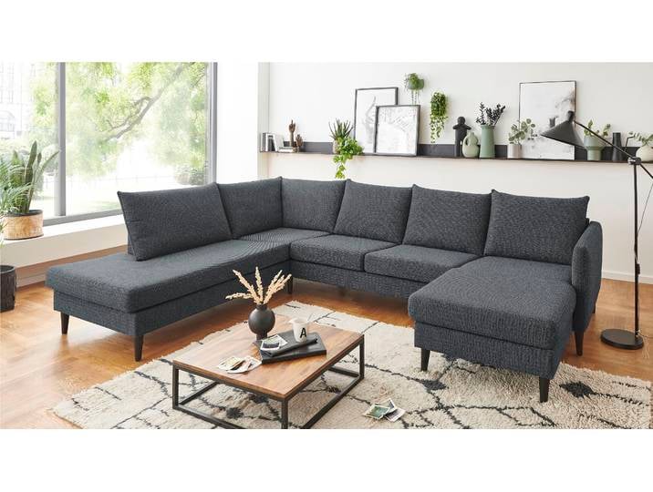 Wohnlandschaft OTTO HOME Rekvik U-Form , grau (anthrazit), B:308cm H:79cm, Sofas, Wohnlandschaft, mit Wellenunterfederung, mit Massivholzfüßen