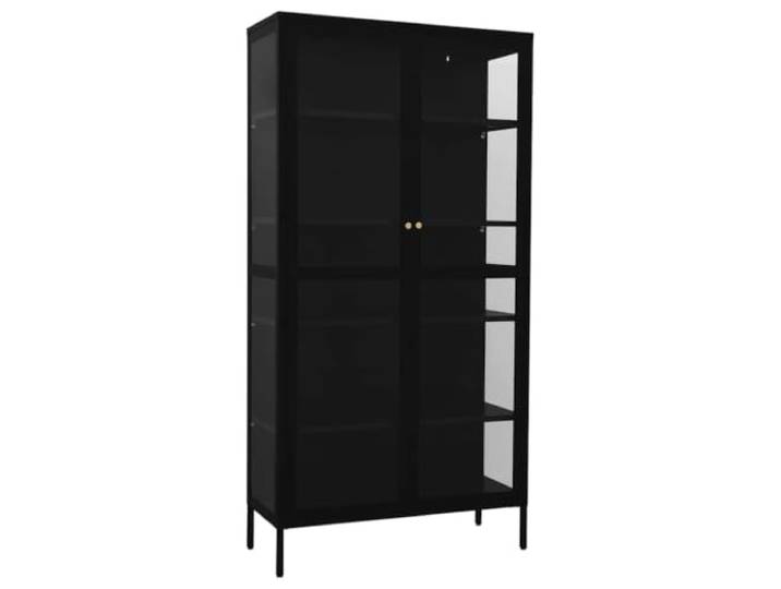 Heofavd Vitrine Schwarz 90x40x180 cm Glasschrank aus Stahl