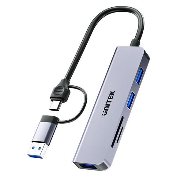 Unitek HUB USB uHUB P5+ 1x SD 1x microSD + 3x USB-A 2.0 (H1320AGY01) (USB-A, 5 Ports) (H1320AGY01)