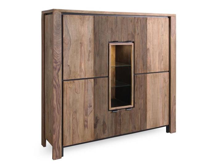 Livetastic Highboard, Naturfarben, Holz, Sheesham, massiv, 2 Fächer, 150x150x45 cm, Beleuchtung, Holzmöbel, Kommoden Holz, Highboards Holz