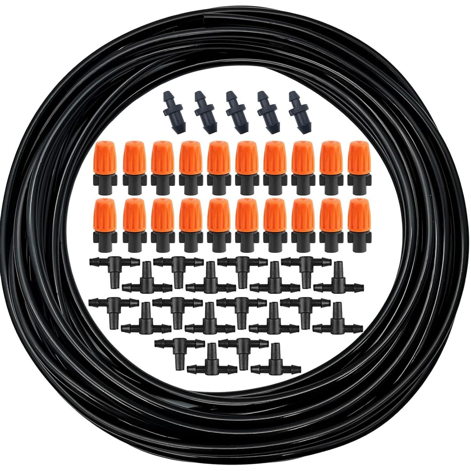 LTPRTZ Druppelirrigatieset met Micro Sprayers en Flow Control, 10 Meter, Zwart