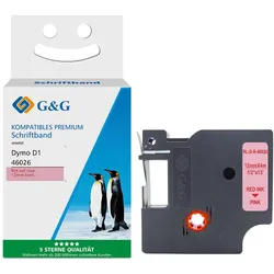 G&G Seiden Schriftband Rot auf Pink für Dymo D1 (12mm x 4m)