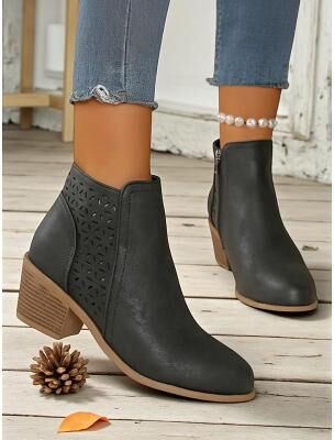 LightInthebox Women's Ankle Boots with Cutout Design – Casual Low Heel Short Booties for Fall Fashion, Work and Weekend Outings