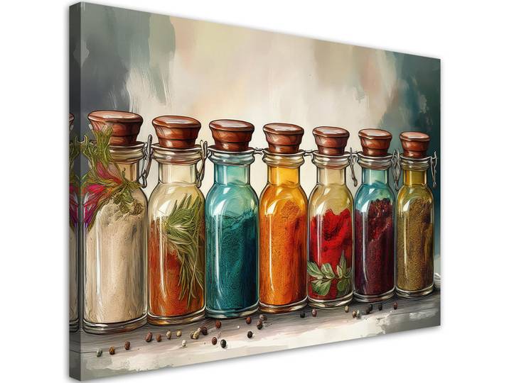 Feeby Leinwandbild Bunte Gewürze Kräuter 120x80cm, Mehrfarbig, Essen/Getränk, Rechteckig, 120x80 cm, Bilder & Rahmen, Bilder, Leinwandbilder
