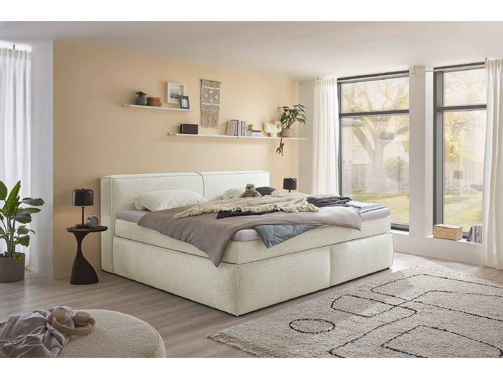 Boxspring-/Familienbett PAYAHE 240 x 200cm Bouclé Stoff Piana Beige