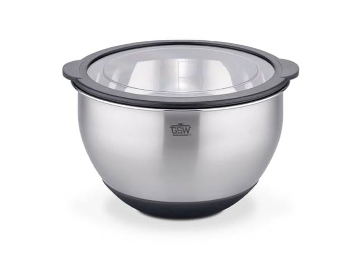 GSW Servierschüssel Primo 20 cm, Hochwertige Edelstahl Rühr- & Salatschüssel mit luftdichtem Deckel, Teigschüssel, Küchenschüssel & Servierschale, 2.8 L, Silber