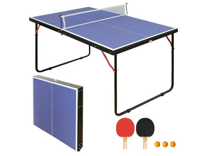 BBWL Tischtennisplatte 137,2 cm MDF inkl. Netz, 2 Schläger & 3 Bälle, Kompakter klappbarer Tischtennistisch für Indoor & Outdoor Spiele
