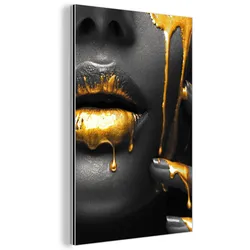 METALLBILD Frau - Schwarz - Gold - Gesicht - Lippen Deko Schlafzimmer 40x60 cm