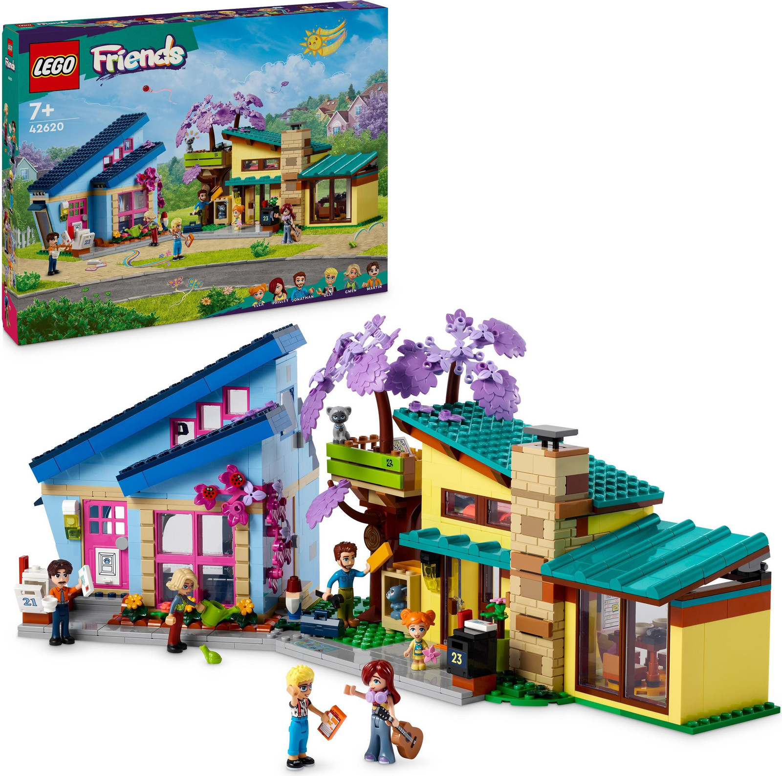 LEGO Friends Familiehuis van Olly en Paisley met poppenhuis, boomhuis en accessoires, 42620