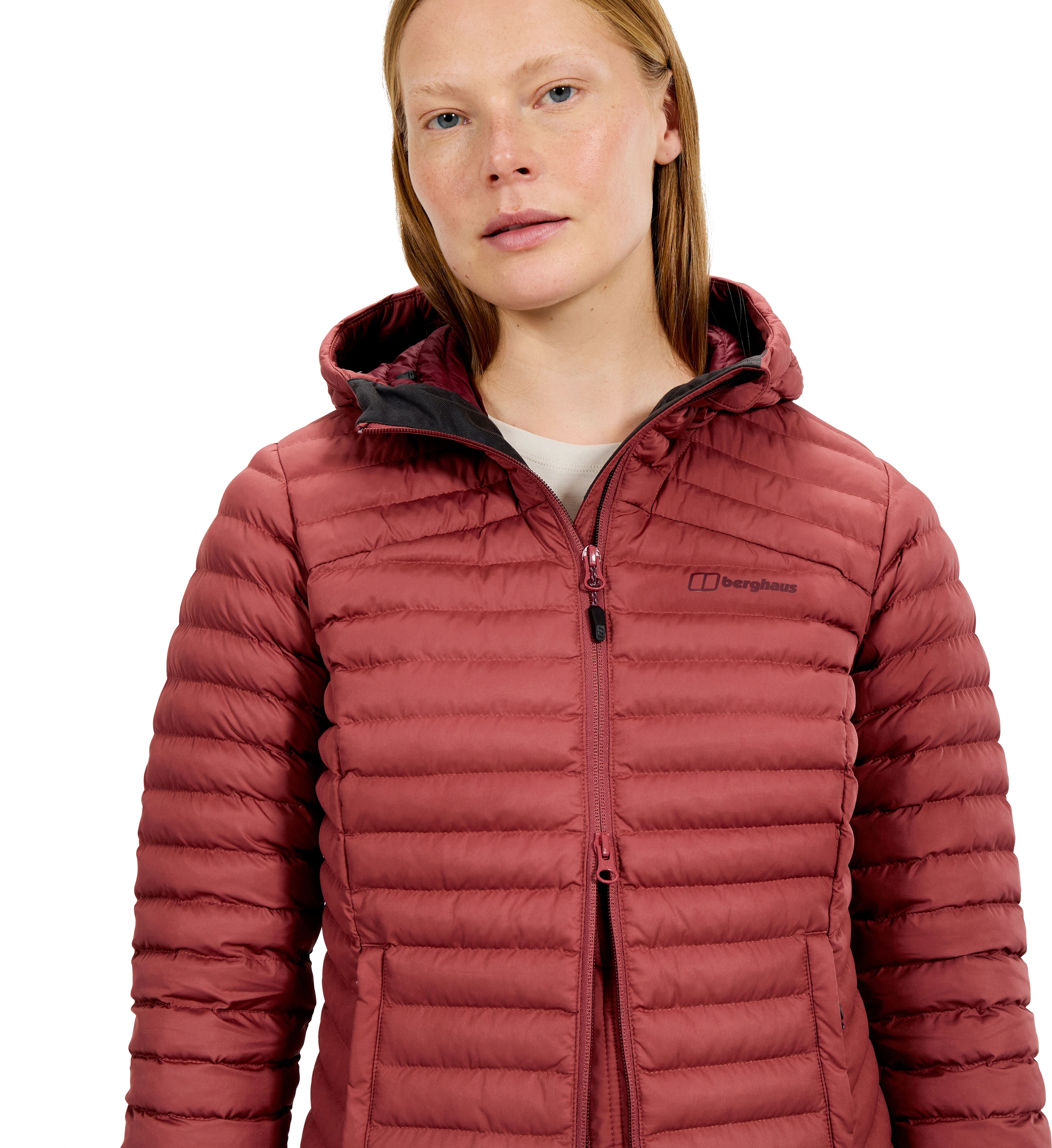 Steppjacke BERGHAUS "MICRO JKT LONG", Damen, Gr. 3XL, rot (corundum), Web, Obermaterial: 100% Polyester. Futter: 100% Polyamid. Wattierung: 100% Polyester, Po-bedeckend, Jacken Steppjacke, wärmeisolierende Steppjacke, wasserabweisend, po-bedeckende Länge 
