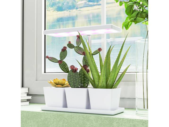 Outsunny Lampe Plante LED 10W avec 3 Bacs à Fleurs Blanc