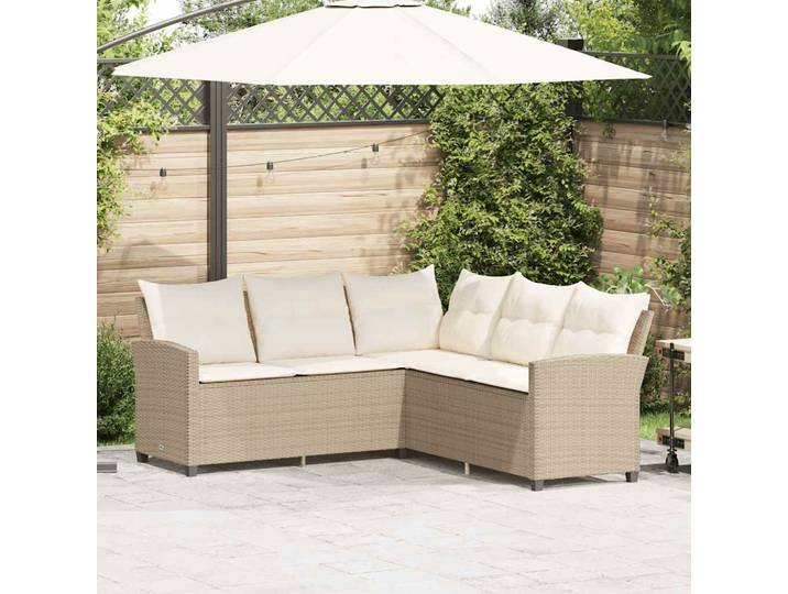 vidaXL L-förmiges Couchsofa mit Kissen Beige Polyrattan