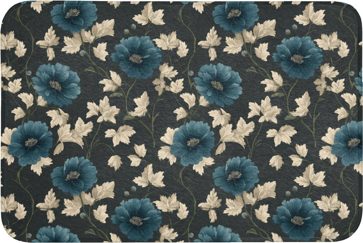 OnlyWow Badmat Botanisch Blauw met Antislip - 90 x 60 cm