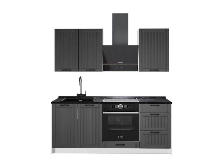 Vicco Küchenzeile Fame-Line, Dunkelgrau/Weiß, 190 cm ohne Arbeitsplatte