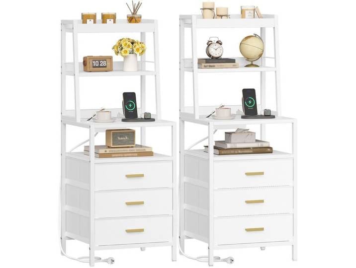 Table de Chevet avec Multiprise Étagère de Rangement 2er Set 2er Set CHEVET