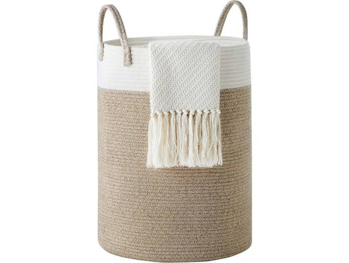 Wäschekorb geflochten Baumwolle Weiß & Braun 38 cm(D)x50 cm(H), Mehrfarbig, 38x50x38 cm, Haushalt & Reinigung, Wäschepflege, Wäschekörbe & Wäschetonnen