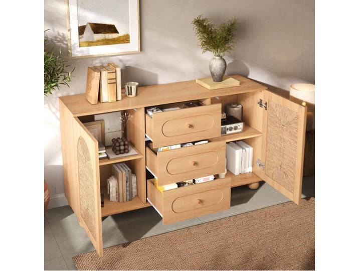 ELVORIN Buffet bas 140 x 40 x 80 cm 2 portes 3 tiroirs naturel