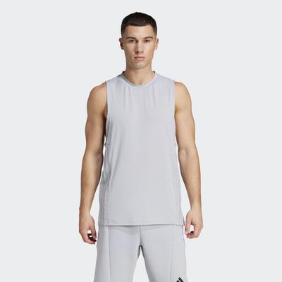Tanktop ADIDAS PERFORMANCE "DESIGNED-FOR-TRAINING 3-STREIFEN", Herren, Gr. XL, grau (halo silber), Obermaterial: 81% Polyester, 14% Lyocell, 5% Elasthan, Rundhals, Tops Tanktop, mit Rundhalsausschnitt, ohne Verschluss