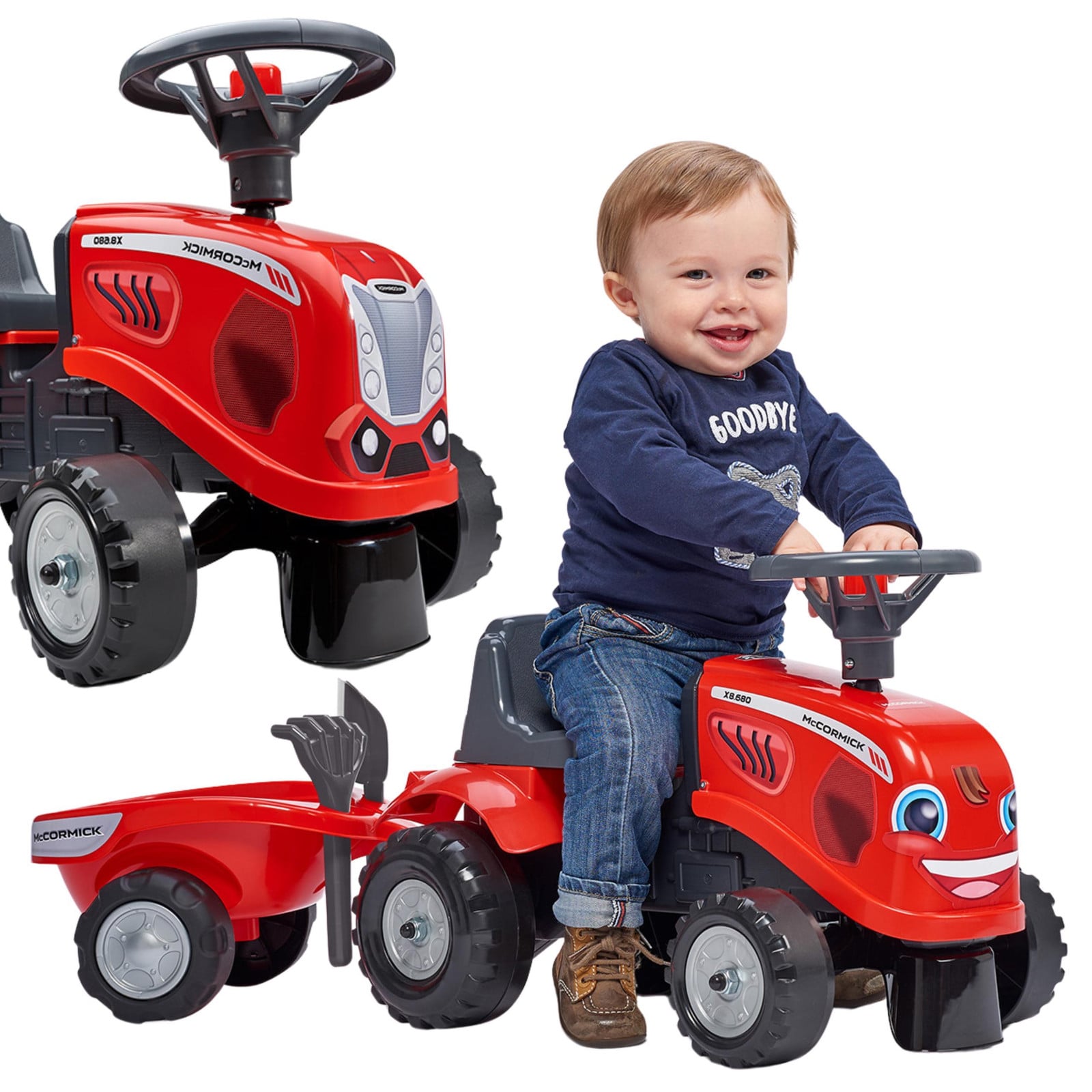 Falk Baby Mac Cormick Rode Tractor met Aanhangwagen en Accessoires voor kinderen vanaf 1 jaar