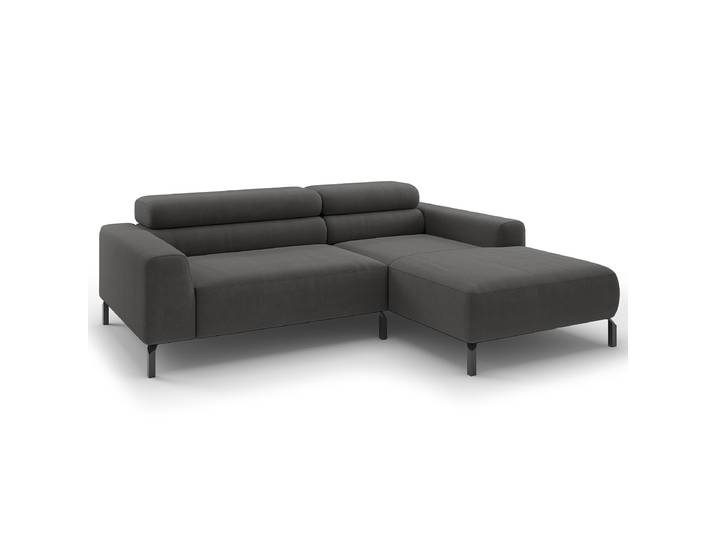 Ecksofa Longchair opt Funktion Grau Webstoff Esila 223cm Longchair davorstehend rechts Kopfstütze verstellbar