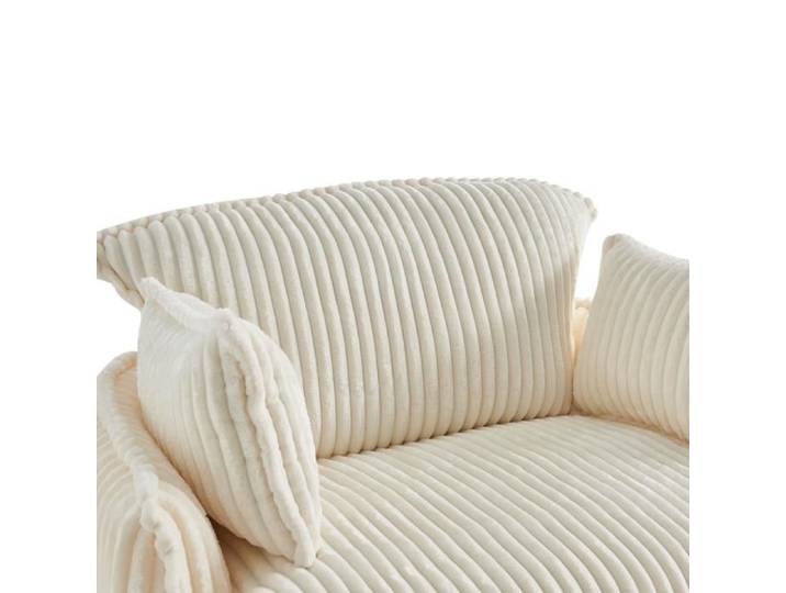 Fauteuil compressé beige en velours côtelé avec pouf sans montage pour petit espace