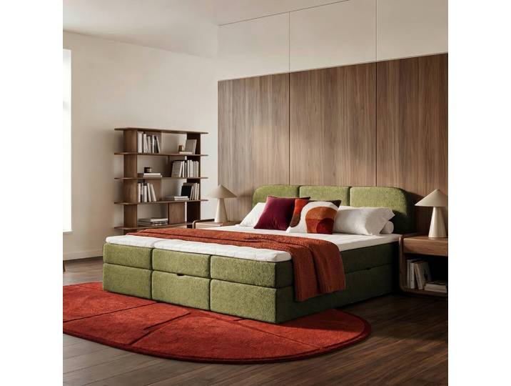 Livetastic Familienbett, Grün, Kunststoff, H3, 210x200 cm, Bettkasten, gepolstertes Kopfteil, Stoffauswahl, In verschiedenen Grössen erhältlich, Familienbett, Schlafzimmer, Bett, Familienbetten